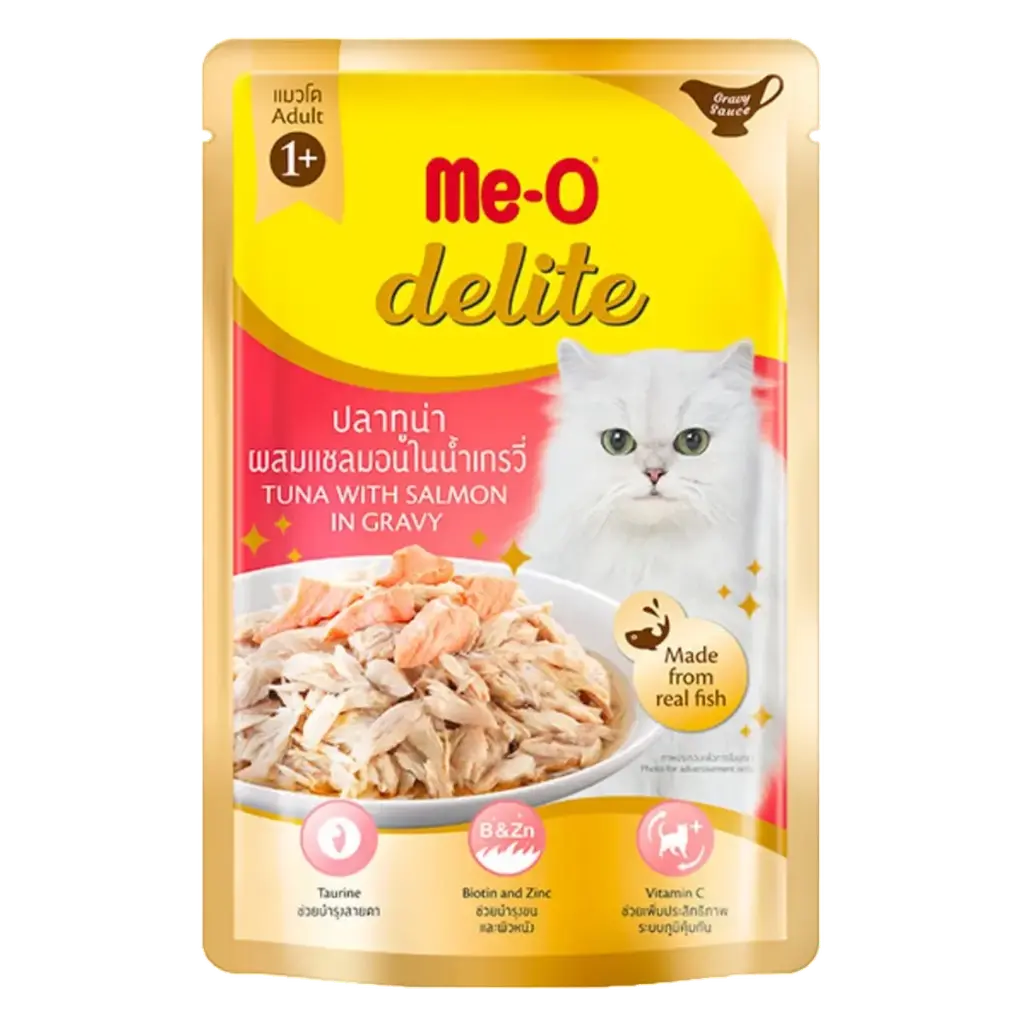 Me-O Delite Tuna With Salmon In Gravy (Pouch) 70G